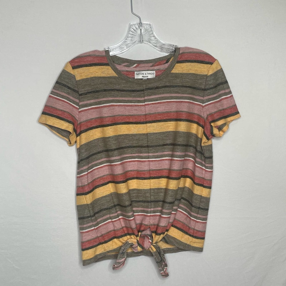 Texture & Thread Madewell Pink Striped Front Tie Top Size S